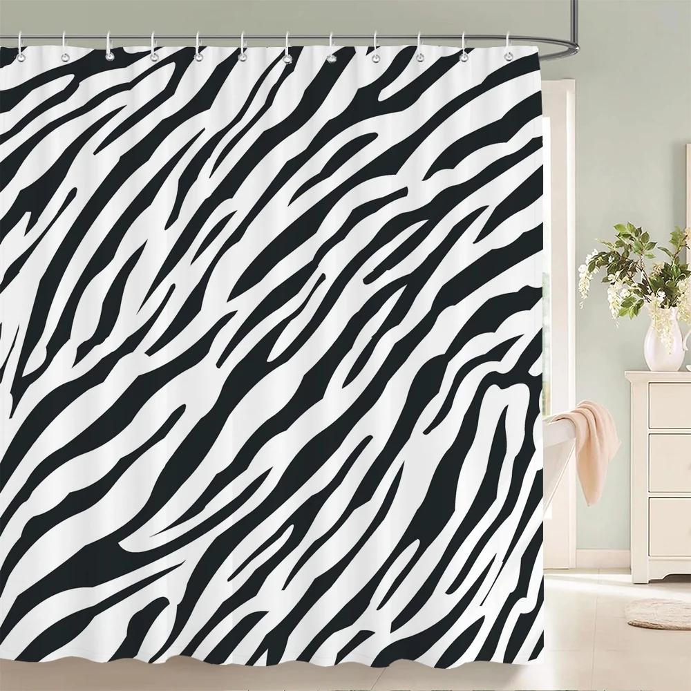 

Занавески для душа с животными зебрами с крючками Водонепроницаемые 3D занавески для ванной Декор 180*240см Принт Моющиеся Шторка для ванной W90xH180cm