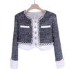 Dam 2026 Vår Fransk Chic Färgblock Tweedjacka - Lös, Högkvalitativ Texturerad Cardigan Topp