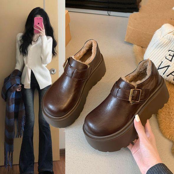 Snow boots women's 2025 winter new thickened thick-soled versatile muffin sole small man velvet warm fashion cotton shoes