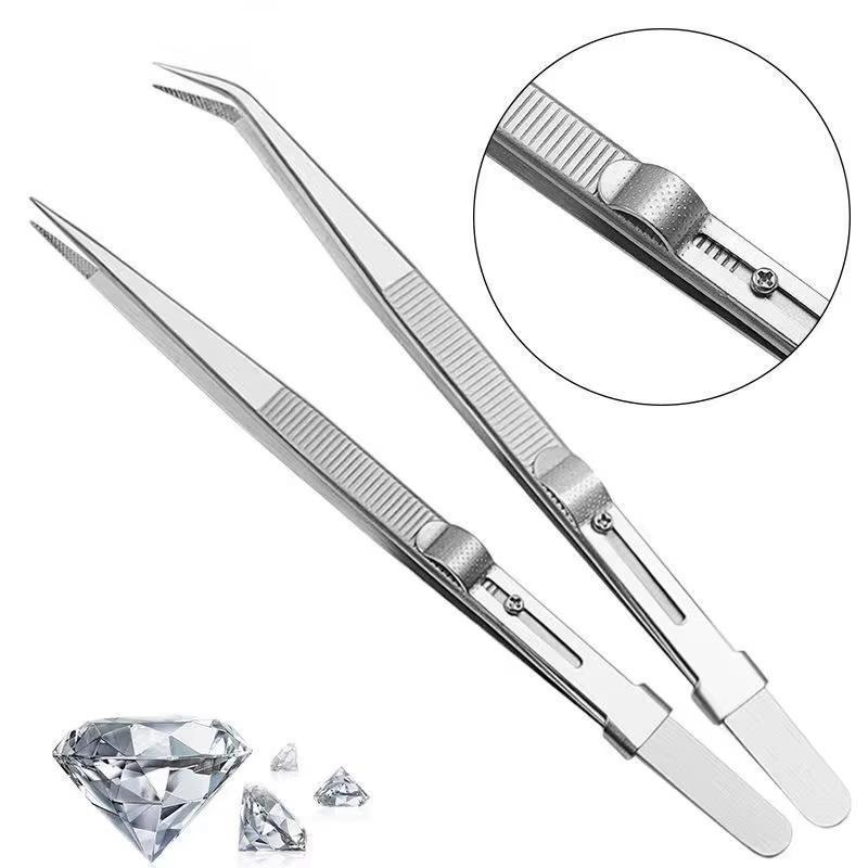 Tweezers Stainless Steel Fine Tipped Precision Tweezers Multipurpose Straight Curved Non-Slip Locking Tweezer For Jewelry