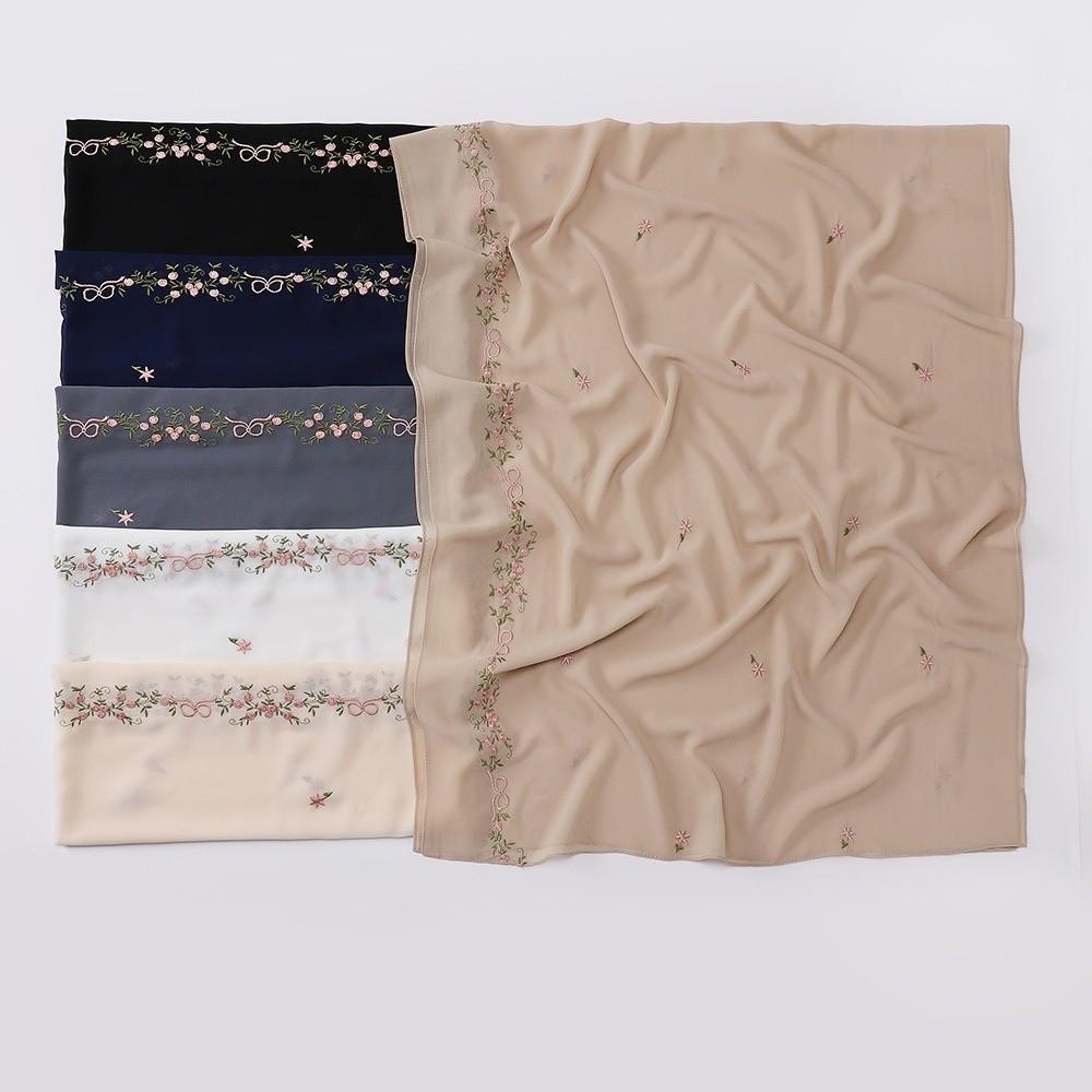 Mesh Thin Long Scarf Solid Color Muslim Headscarf Clothing Accessories Floral Headscarf  Women