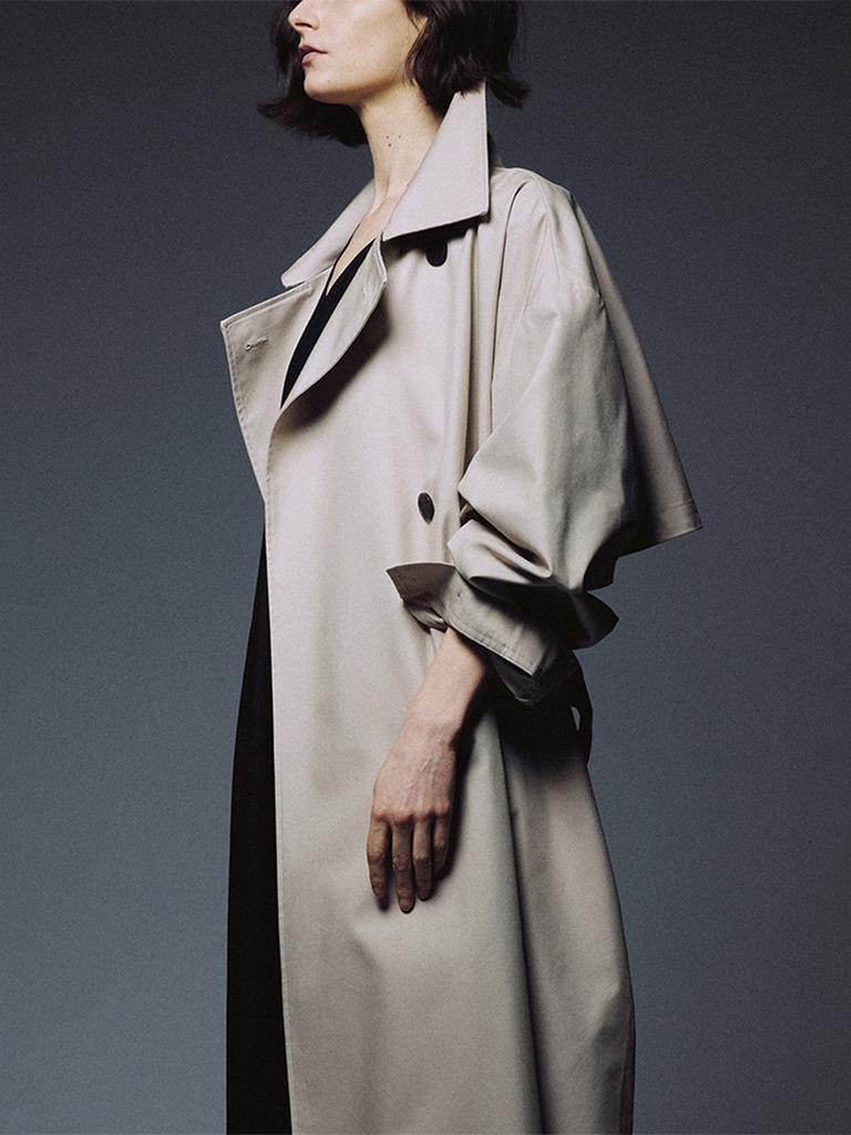 Umarmung Convertible Collar Oversized Trench Coat_Travertine