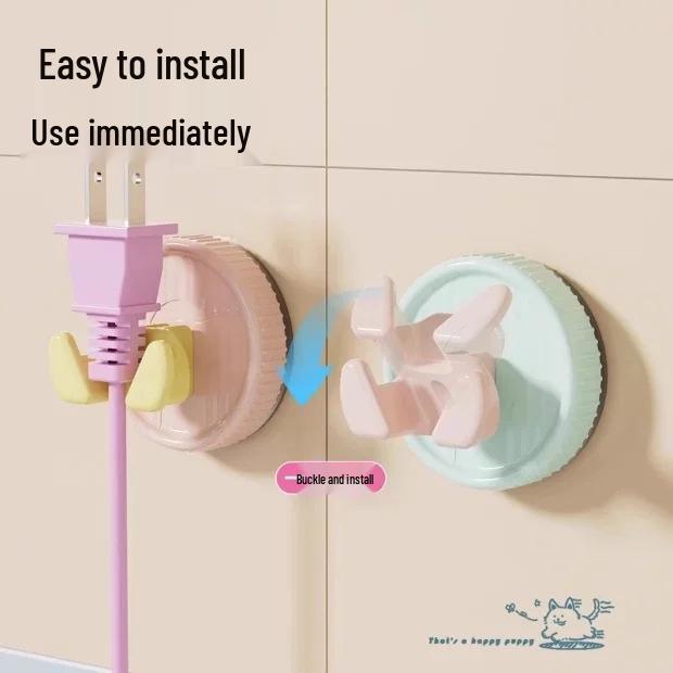 Suction Cup Hook, No-Drill Wall-Mounted Plug Fixer, Strong Load-Bearing for Kitchen