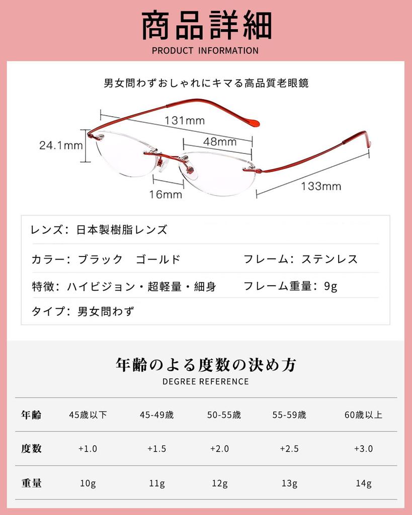 [GO!GRM] Reading Glasses, Colorless, 9g Ultra-Lightweight Frame, Rimless, Stylish, Senior Glasses, Clear Lenses, Men's & Women's, Thin, Compact, Stain