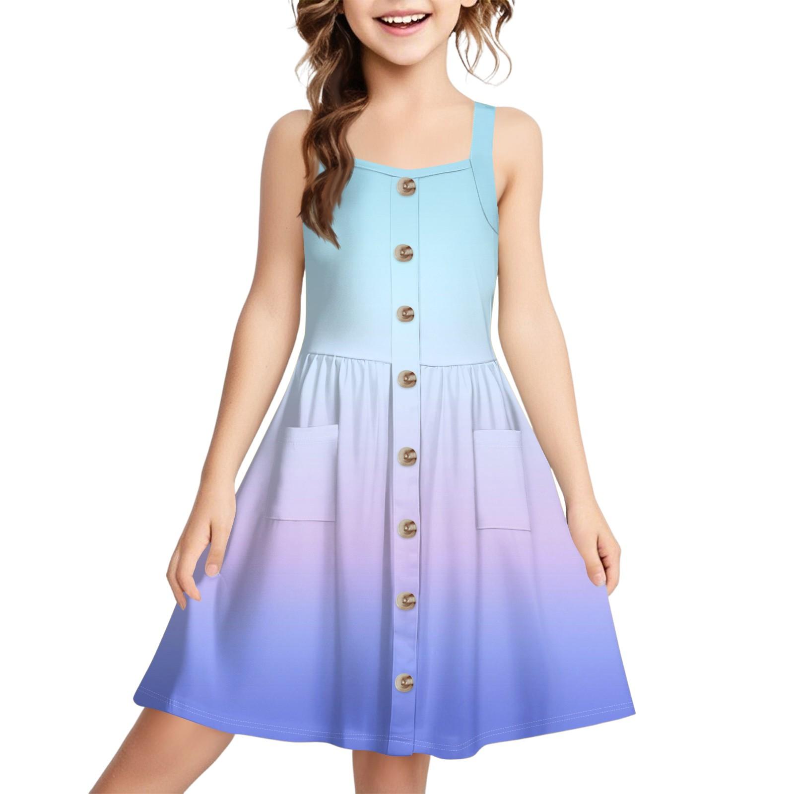 

Children s Button-Down Cuffless Bag Casual Fashion Gradient Sundress 110