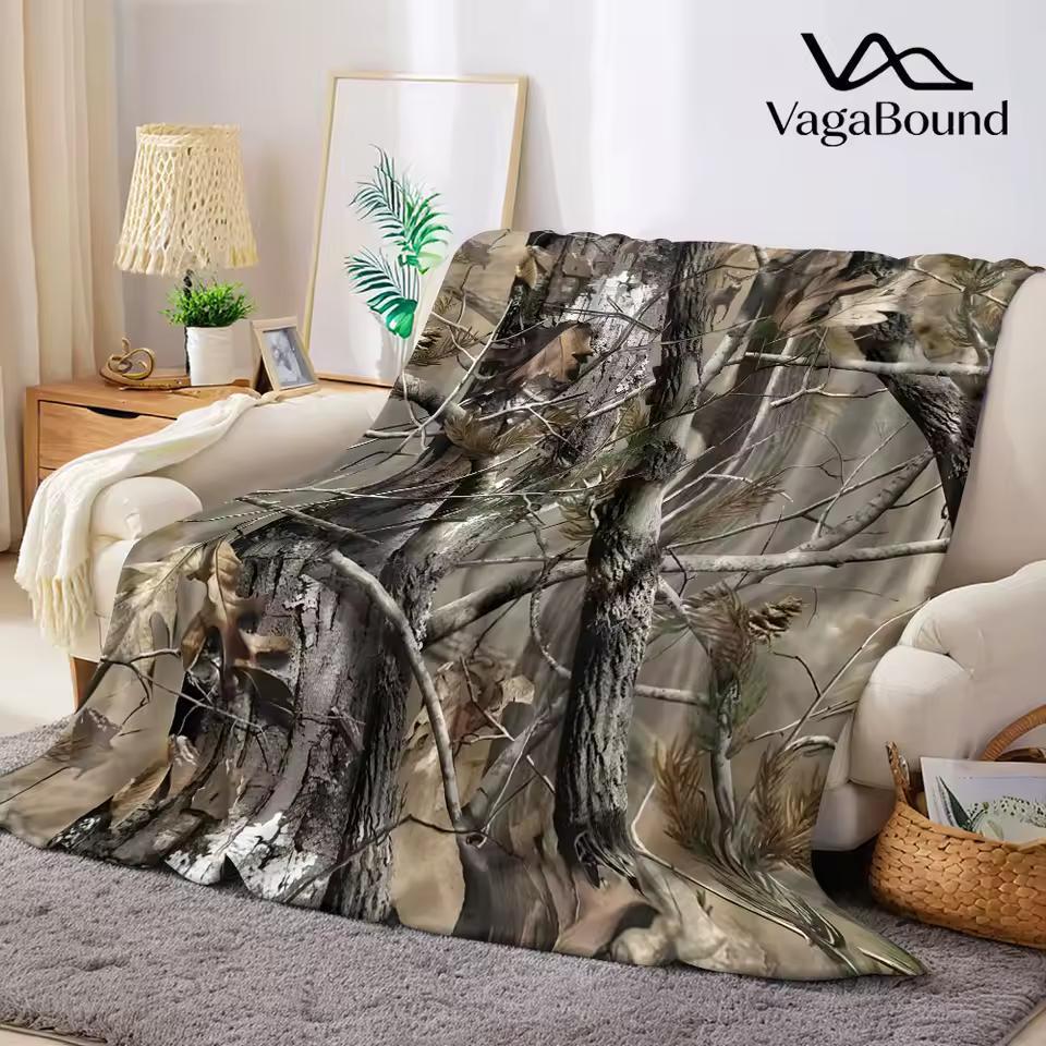 Woodland Camo Printed Blanket Suitable for Sofas Beds Offices Travel Camping Chairs Warm Plush Blanket