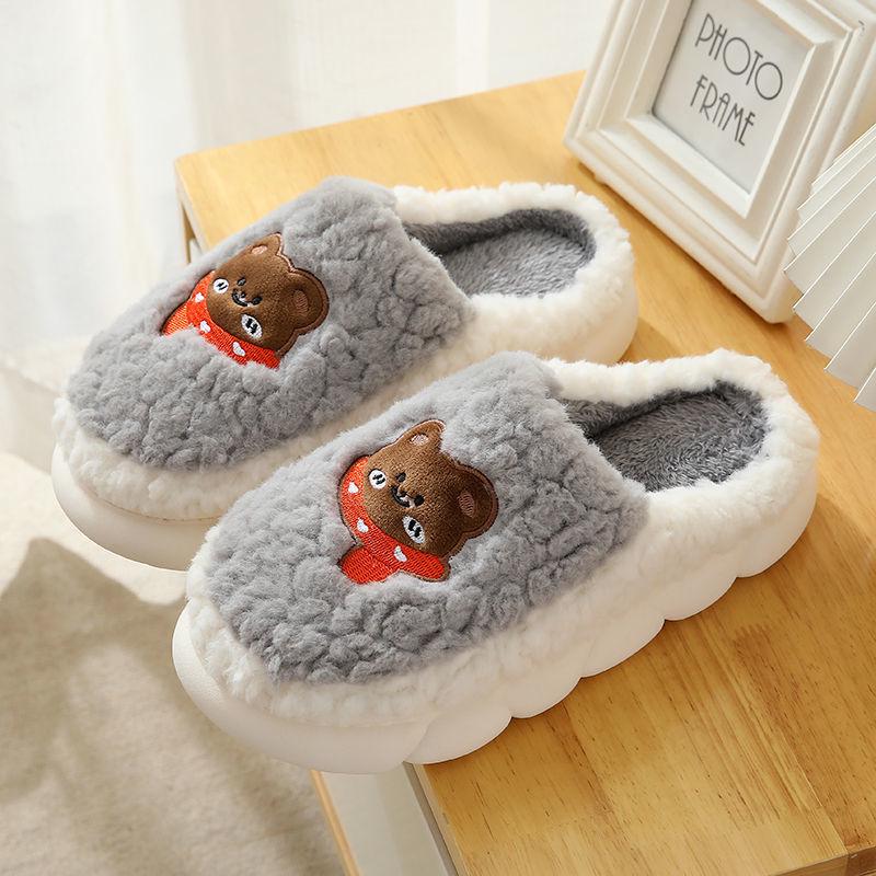 Pantofole Antiscivolo in Velluto di Cotone: Comfort Peloso, a Suola Spessa e a Punta Chiusa per Autunno e Inverno