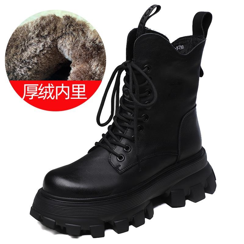 Women Genuine Leather Short Boots Round Toe Motorcycle Boots Handmade Retro Street Style Winter Warm Fur Women Flats Ankle Boots