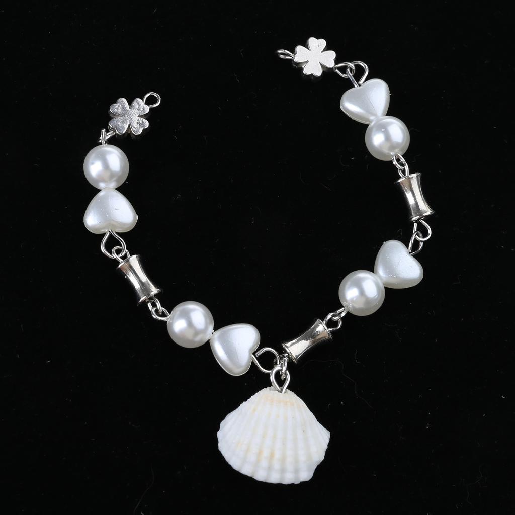 Elegant Shell Pearls Handchain Four Leaf Clovers Bracelet Adjustable Length Wristchain Fashionable and Stylish Ornament