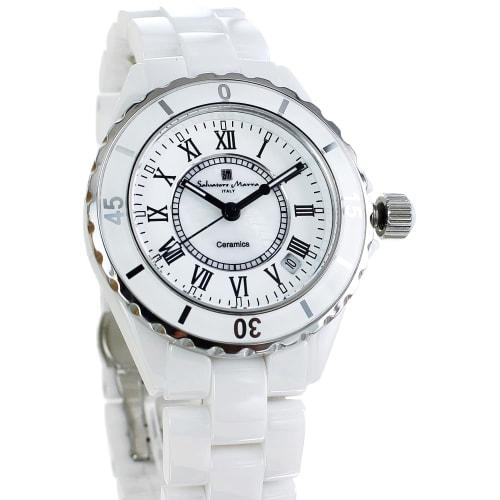 Salvatore Marra Men's and Women's Black and White Ceramic Bracelet Watch No. 4 with White Roman Numerals