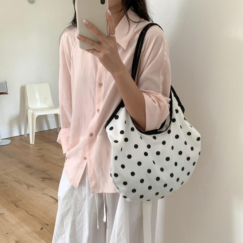 Street cute polka dot bag versatile large capacity commuter tote bag casual cotton commuter shoulder bag