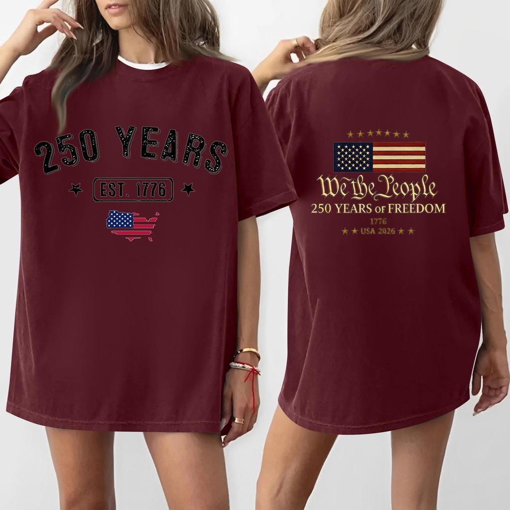 Damen Casual Unabhängigkeitstag 250. Jubiläum Bedrucktes T-Shirt Rundhals Pullover Kurzarm Oberteil