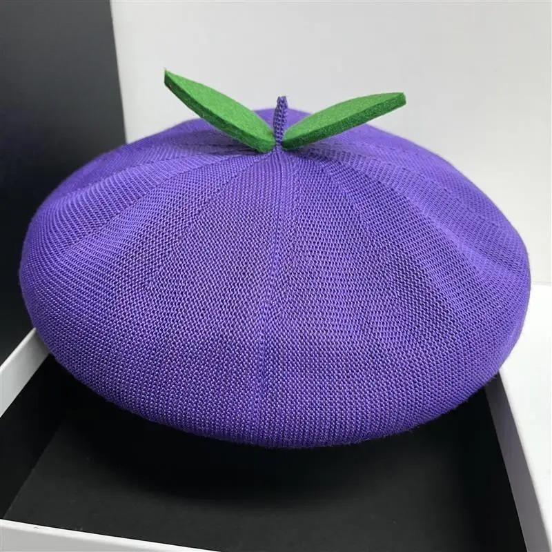 Autumn and Winter Beret Japanese Soft Girl Painter Hat Girl Cute Little Leaf Bud Hat Fruit Orange Spring and Summer Breathable