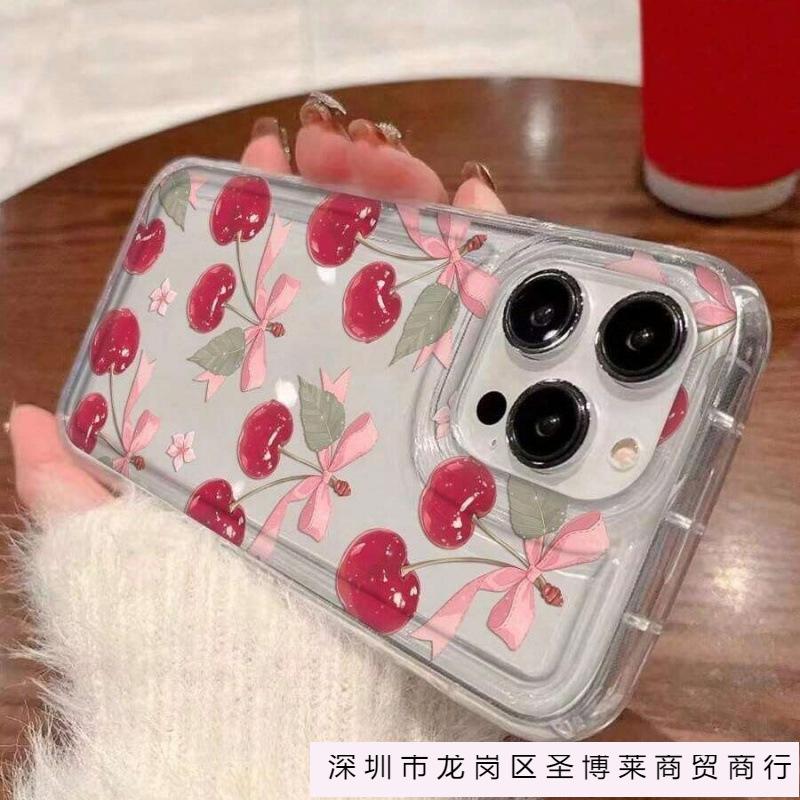 Crystal Cherry is suitable for Apple 16plus mobile phone case iphone15promax transparent 14 airbag 13 Europe and America 12