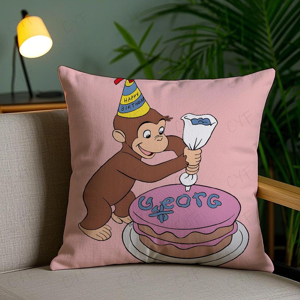 George The Curious Monkey Pillow Case Anti-dustmite Pillowcase Invisible Zipper Silky Short Plush Sofa Cushion Cover