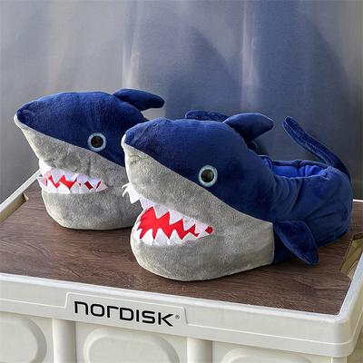 Cute Blue Shark Slippers Men Comfortable Warm House Shoes Home Loafers Soft Winter Slippers Men Indoor Funny Fur Slippers Woman