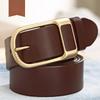 Men's Belt Head Layer Cowhide Solid Copper Buckle Casual Simple Pin Buckle Genuine Leather Belt Business Middle Aged and Young Trouser Belt Men