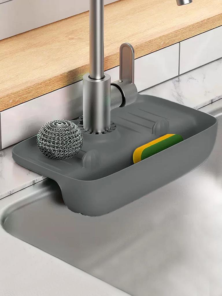 Household Silicone Sink Drain Rack Faucet Splash Proof Water Collecting Pad Sponge Rag Steel Wool Gadget Storage Box