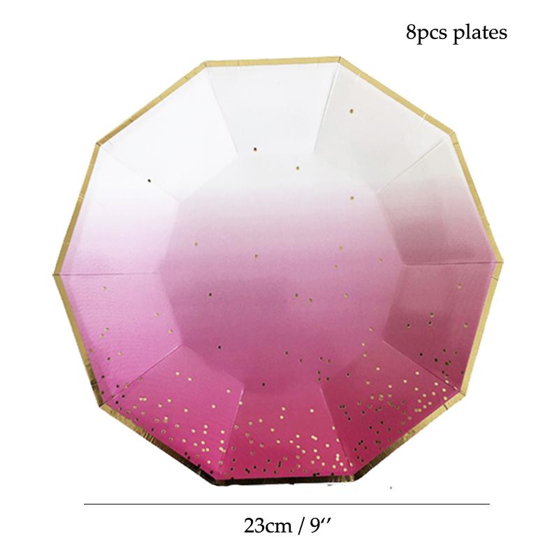 Party Teller Rosa Regenbogen Goldpunkt Speiseteller/Becher/Strohhalme/Serviettenteller Party Geburtstag Hochzeitsfeier Event Tischgeschirr Dekoration