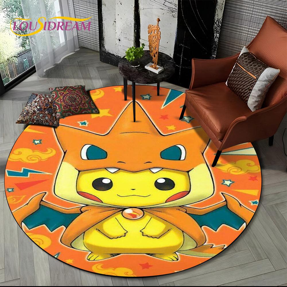 26 Style Cartoon Pokemon Cute Pikachu Round Area Rug,Carpet for Living Room Bedroom Sofa Playroom Decor,kids Non-slip Floor Mat
