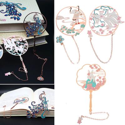 Stationery Koi Pendant Tassel Metal Group Fan Shape Brass Bookmark Pagination Mark Book Clip
