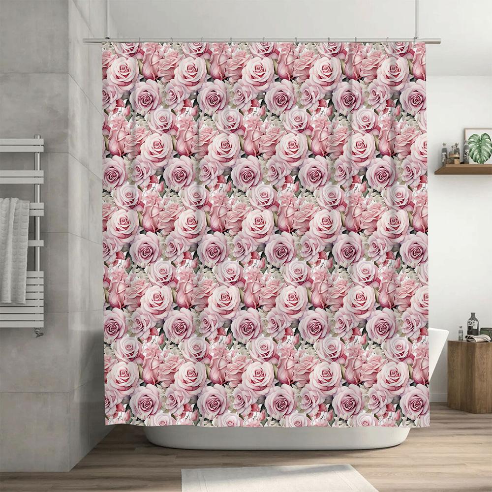 Delicate Pink Rose Printed Shower Curtain Bathroom Decor Waterproof Home Decor (180x240cm)