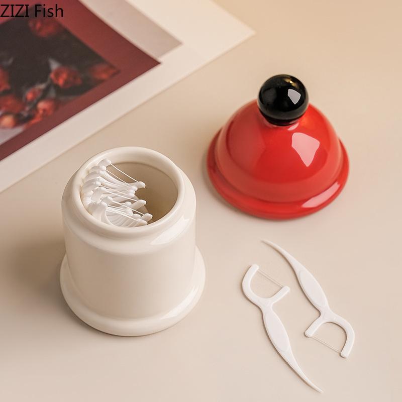 Cute Toothpick Box Creative Ceramic Storage Box Decoration Modern Decor Household Floss Cotton Sticks Toothpick Organizer Gift