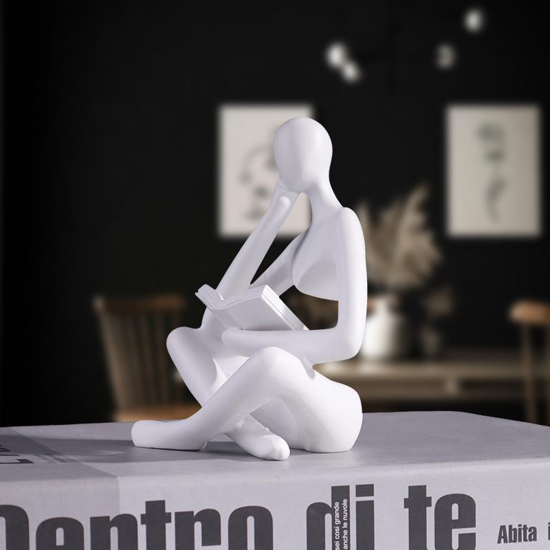 Abstrakte kleine Mann liest Buch Skulptur, Harz Mini-Figur, Heimdekoration für Schlafzimmer, Wohnzimmer und Arbeitszimmer