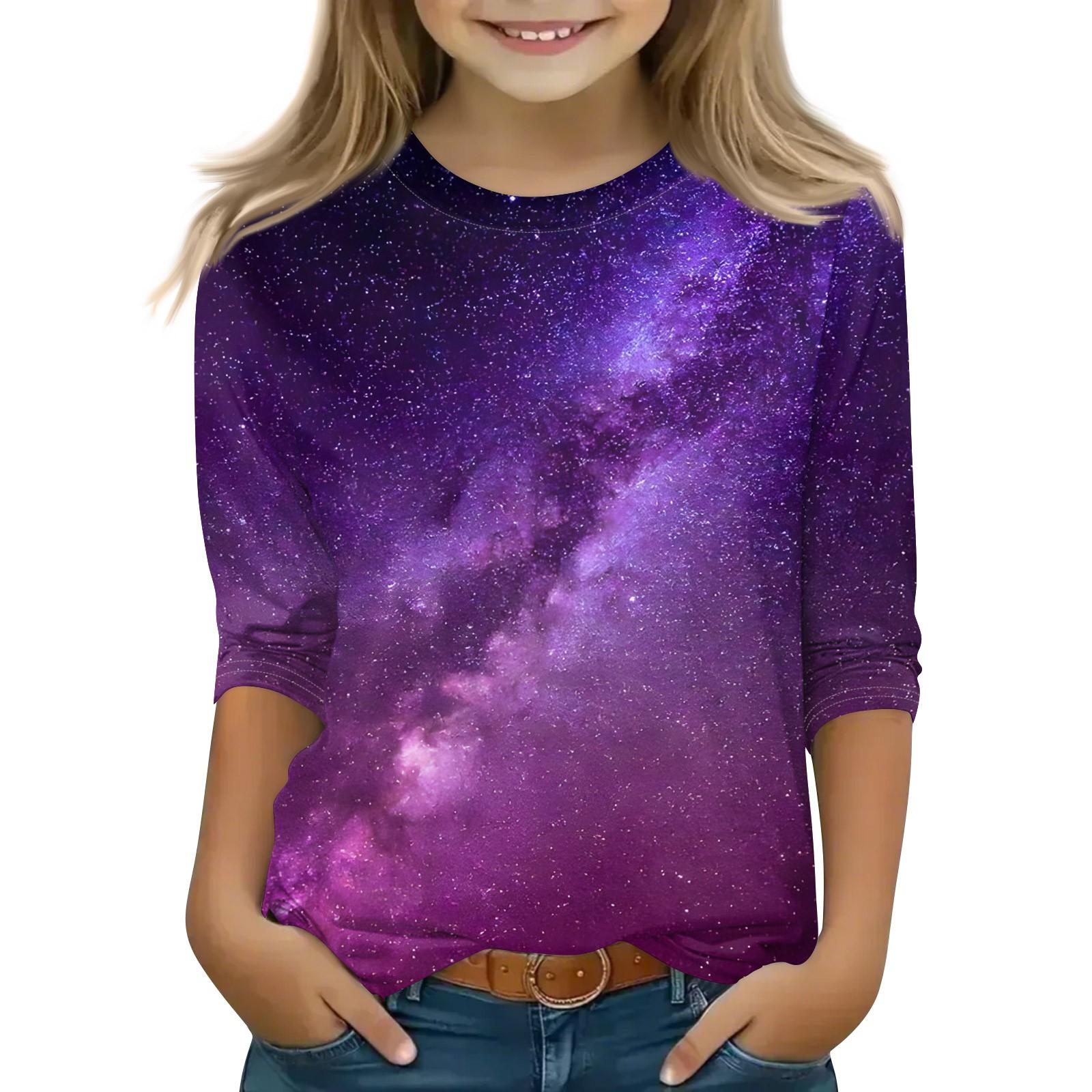 

Топы с принтом для девочек 5-16 лет с круглым вырезом и рукавами 3/4 Футболки Модные топы Наряды Футболки 120