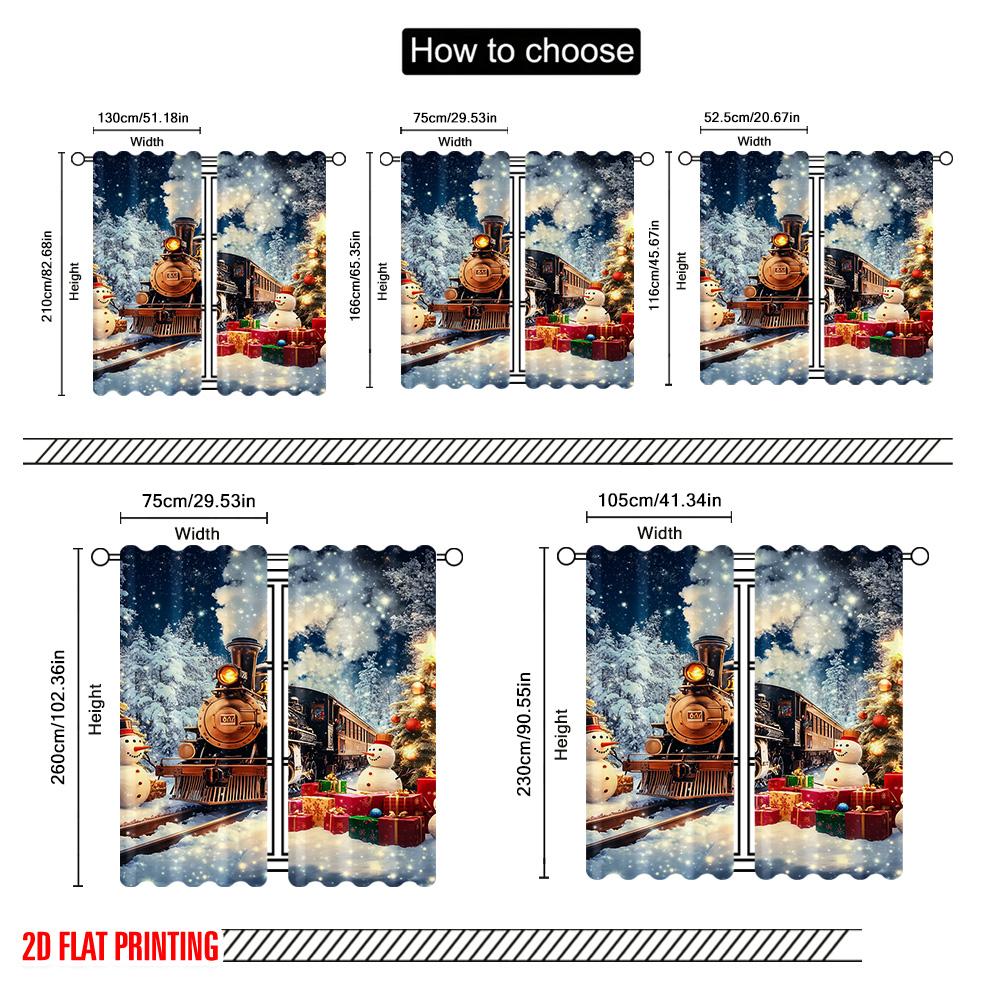 2pcs 2D flat printing Christmas Drapes Day Christmas Train Scene Fabric Without Electricity Party Decorations Perfect for