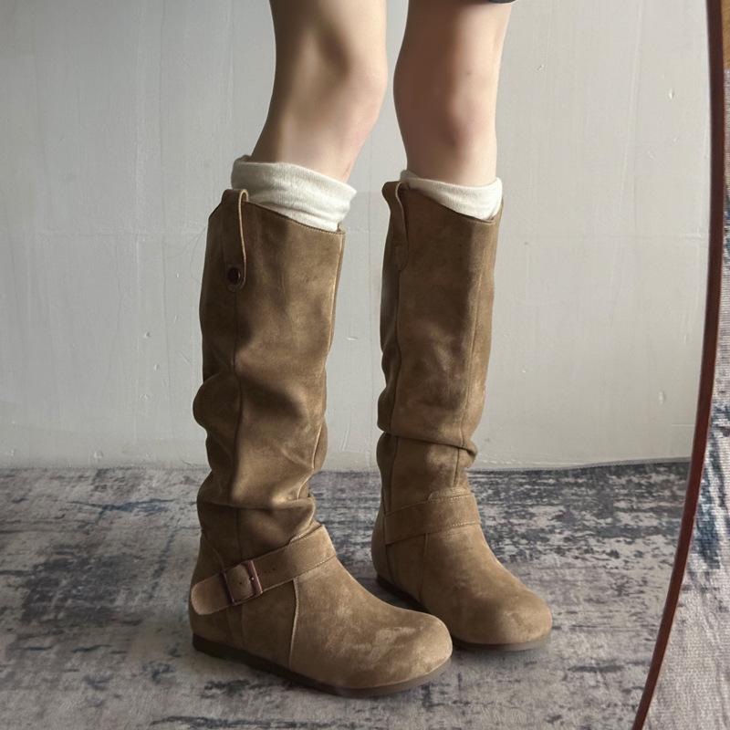 Retro western cowboy boots women's 2025 new autumn temperament high-end slim boots inner height increase versatile knight boots