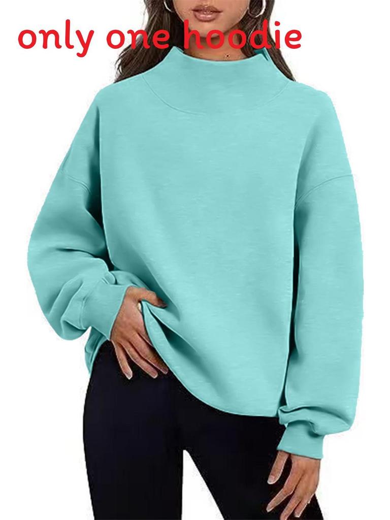 Womens Autumn Winter Cozy Fleece Hoodie With Half High Neck For Casual Daily Wear