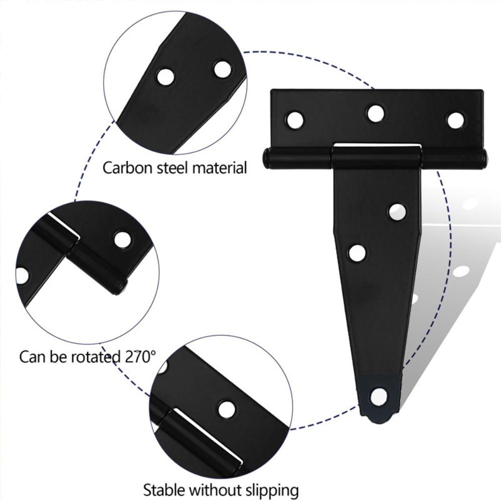 3/4/6 Inch Black T-Strap Hinges Rustic Gate Strap Hinge Rustproof Gate Door Black Hinges for Windows, Fence and Barn Gates