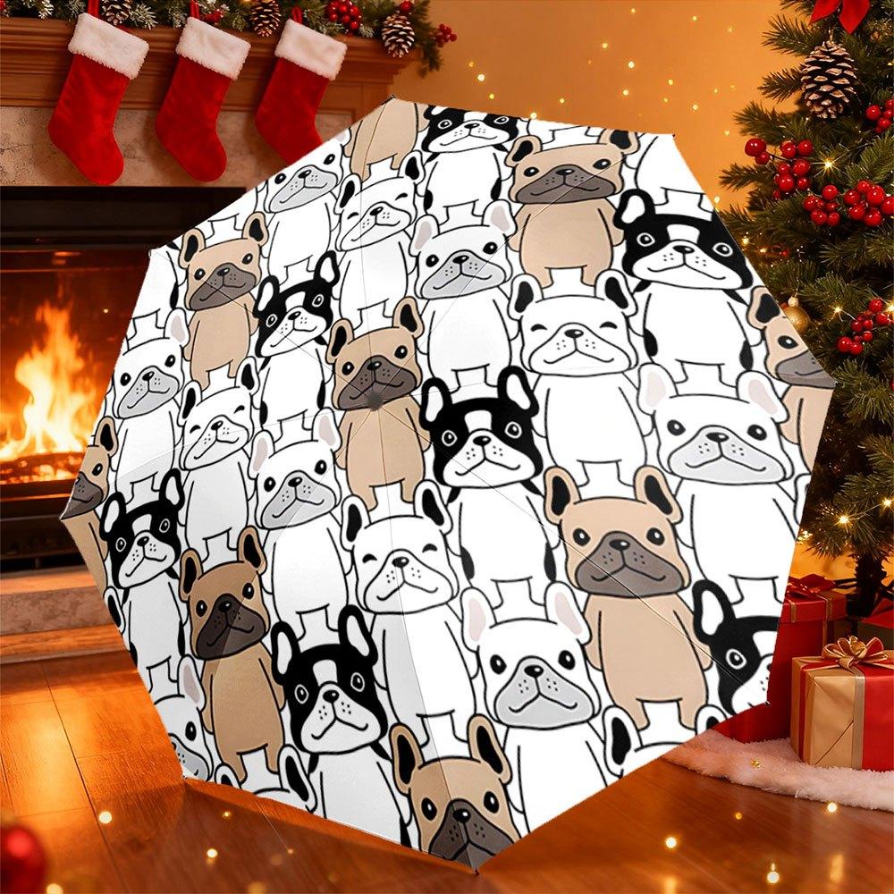 French Umbrella Open/Close - Portable Folding Dog-Themed Umbrella with 8-Rib Canopy, Compact Travel Umbrella for &, Cute Gift