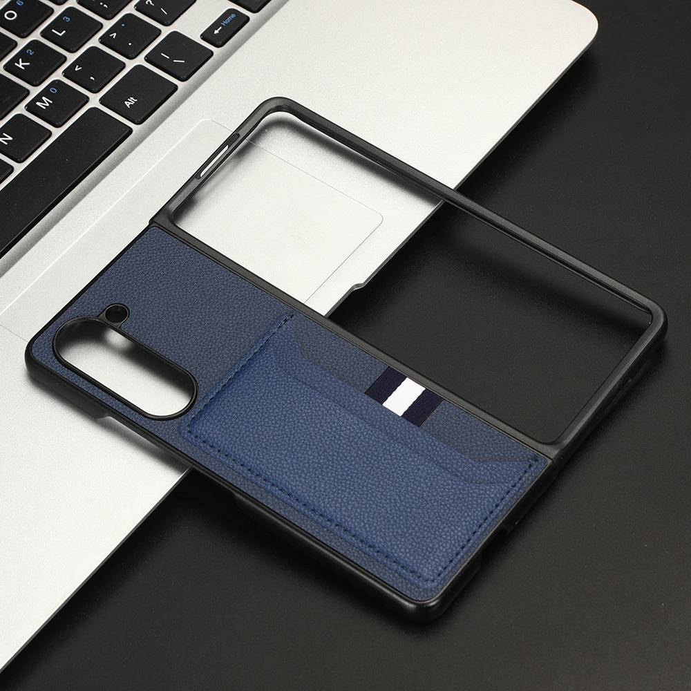 

For Samsung Galaxy Z Fold5 5G PU Leather+PC Phone Case Litchi Texture Shockproof Card Slot Cover Blue