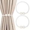 Magnetic Curtain Tiebacks Pearl Ball Elegant Woven Rope Curtain Holdbacks Magnet Drapery Tie Back Clips Curtain Holder for Living Room Bedroom Home
