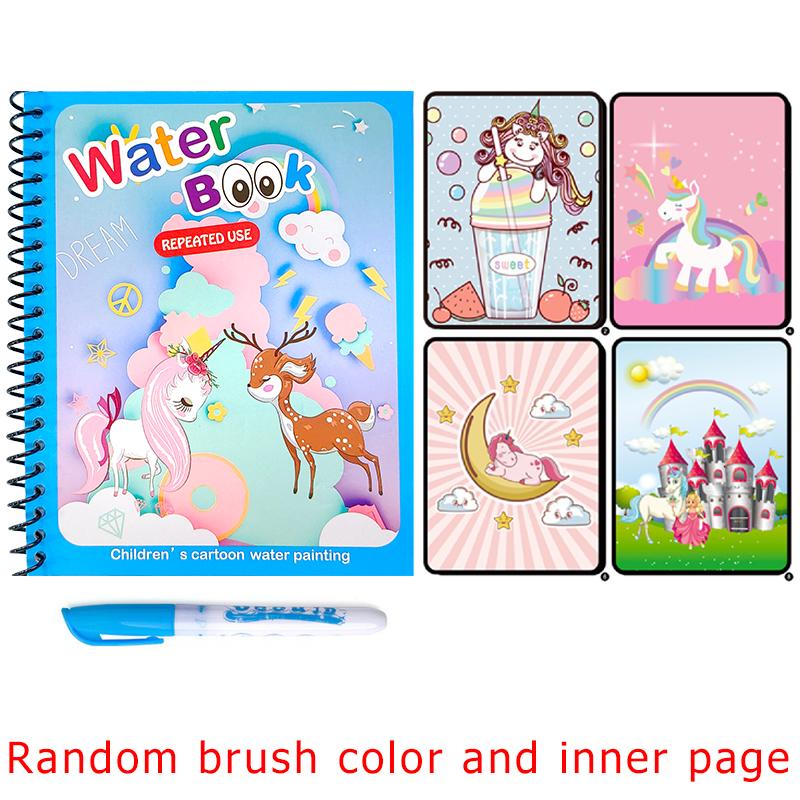 1 Set Sihirli Su Boyama Kitabı Renkli Montessori Tekrar Kullanılabilir Boyama Kitabı Su Fırçası ile Doğum Günü Festivali Grafiti Hediyesi ZYF