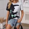 European and American Women's Clothing Halloween Witch Hand Print Contrasting Color T-shirt Women, Casual Loose and Thin Personalized Short Sleeves