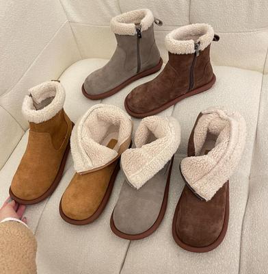 Mode Winterstiefel Lammwolle Damen Schneestiefel Warme Pelzschuhe Damen Winter Outdoor Wildlederimitat Kurze Stiefel Tragen Rutschfeste Schuhe Mujer
