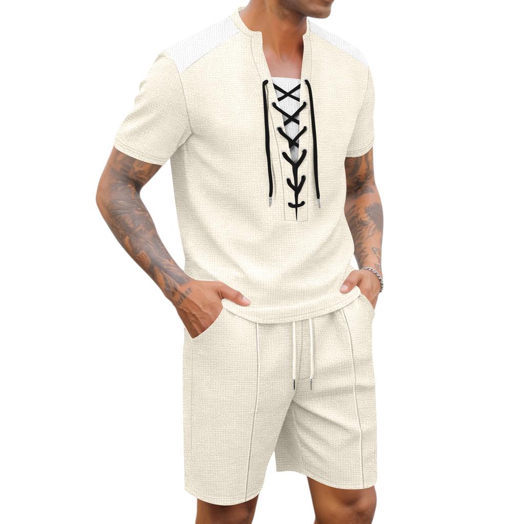 Men's Summer Casual Fashion Set: Round-Neck T-Shirt And Shorts