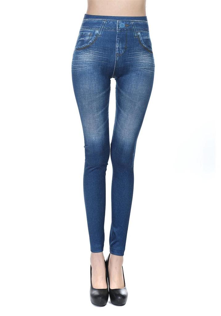 Women's Stretchy Slimming Faux Denim Cropped Leggings