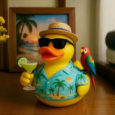 Tropische Hommage Ente Strandurlaub Entenstatue Harzente mit Hawaiihemd