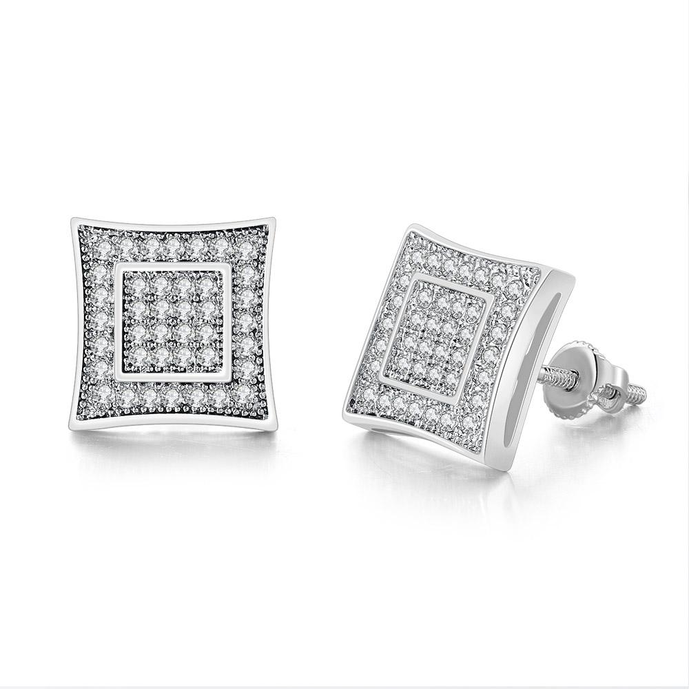 

Hiphop Rock Stud Earrings for Men Iced Out AAA+ Cubic Zirconia Square Gold Color Luxury Punk Accessories Hippie Jewelry OHE044