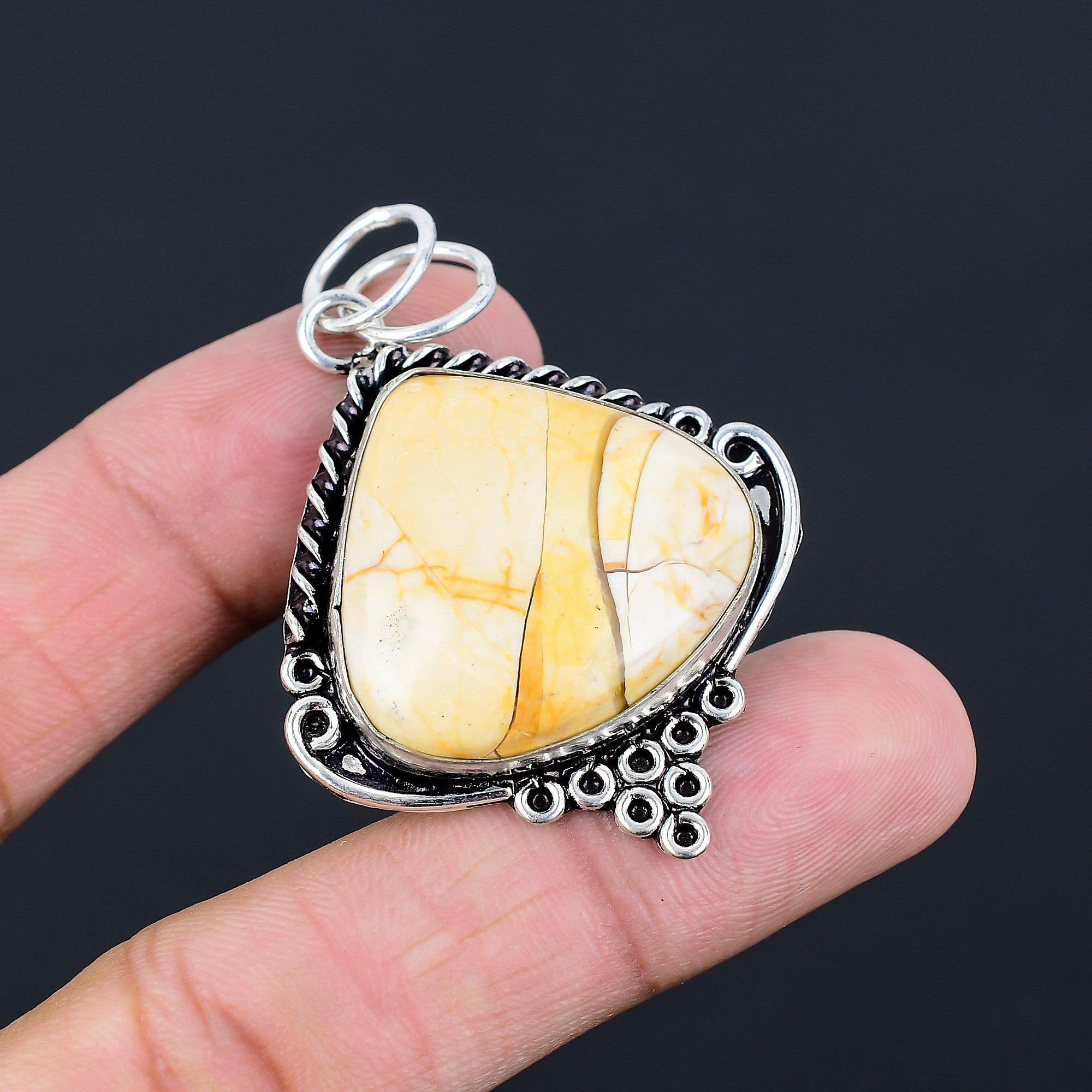 Sterling Silver Brecciated Mookaite Stone Wedding Trendy Wife Birthday Pendant