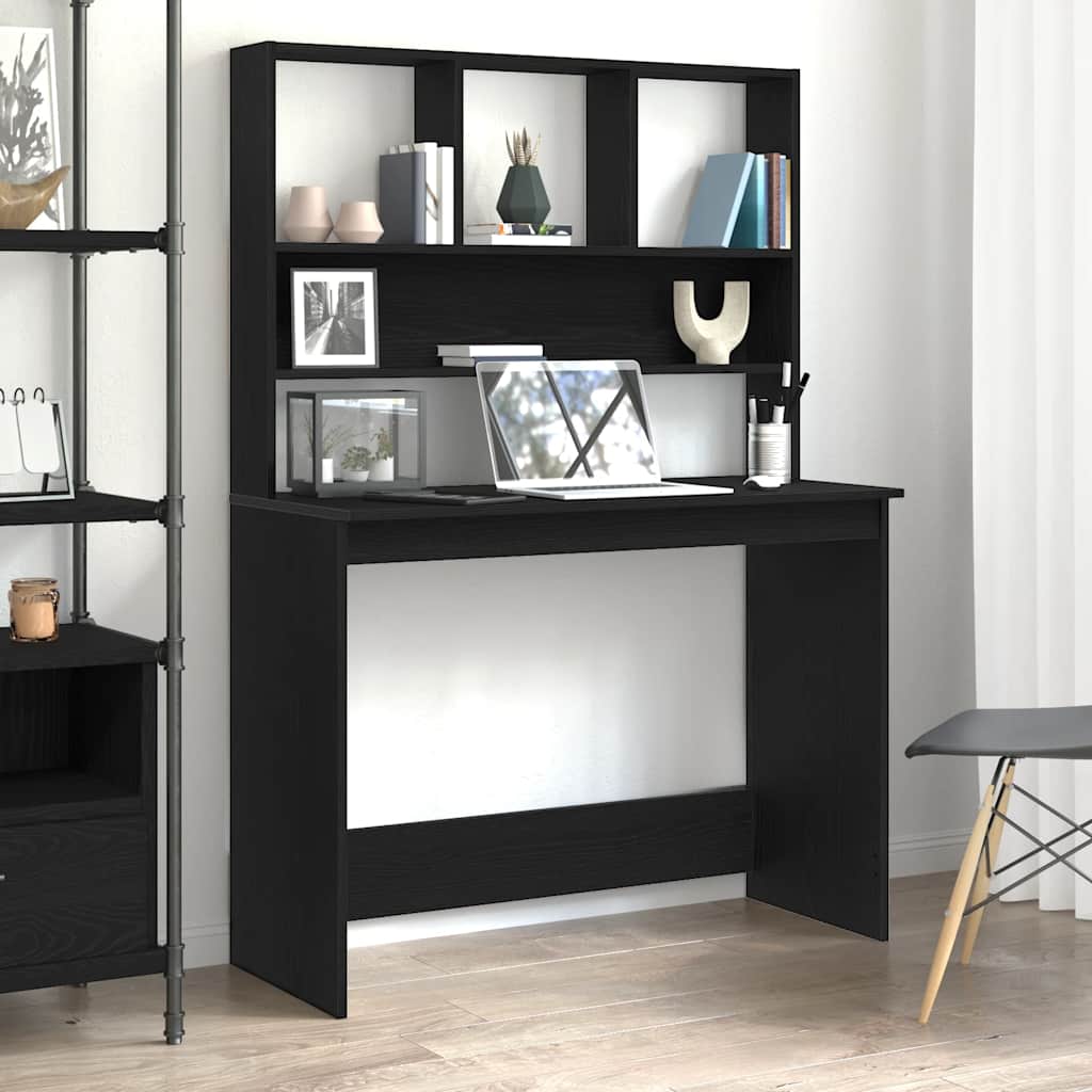Desk with Shelves Black Oak Effect 102 x 45 x 148 cm