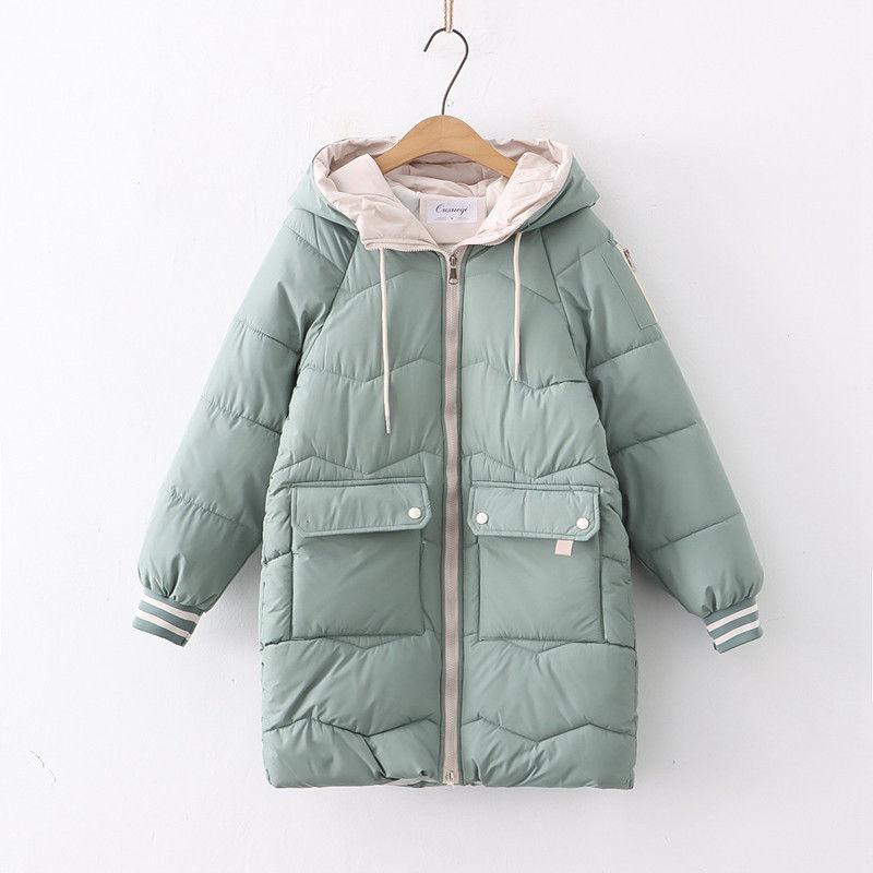 

Зимняя одежда для девочек полных и больших размеров, хлопковая куртка для девочек средней школы 12-17 лет, толстая хлопковая куртка средней длины 3XL зелёный