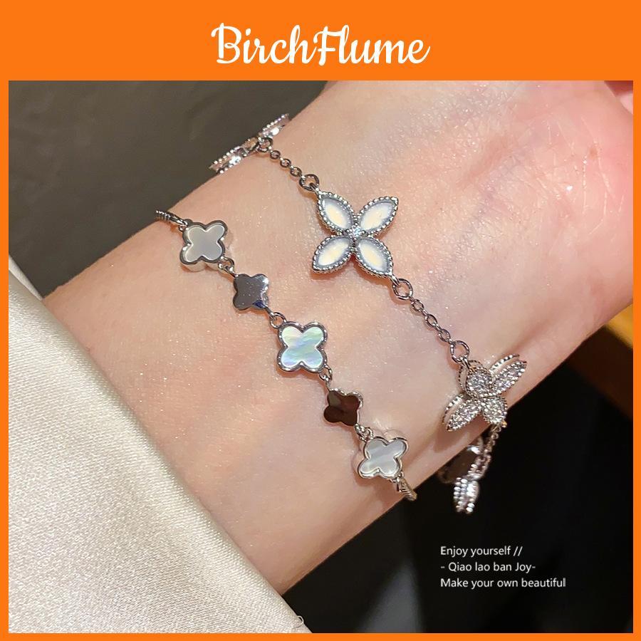 Vintage Zircon Shell Clover Flower Bracelet For Women Gift Idea
