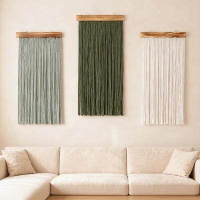 2026 Wood-paneled Fringed Tapestry Wall Wall Hanging Decoration, Bohemian Hand-woven Tapestry Background Wall Tapestry