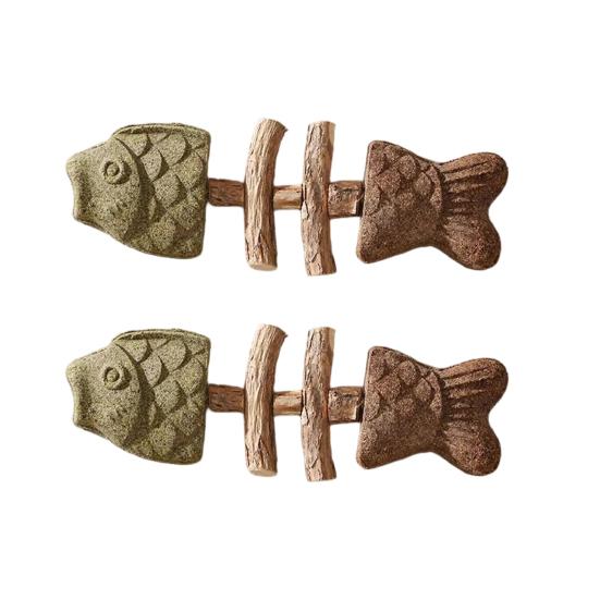 Natürliches Katzen-Kauspielzeug Fischgrätenform Katzenminze Silberrebe Kauspielzeug Zahnpflege Zahnreinigung Stick für Katzen Interaktives Spiel Mundgesundheit