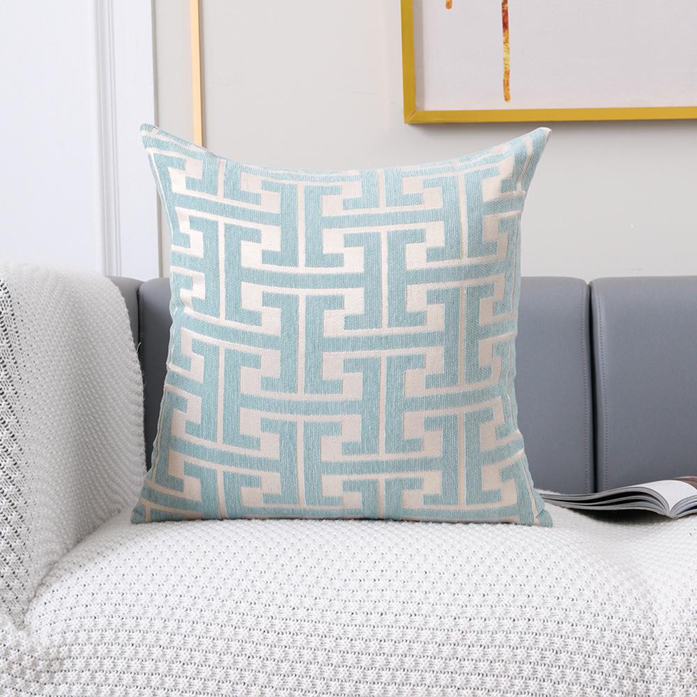 

100%Polyester Jacquard Pillowcase Geometric Patterned Sofa Lumbar Pillow Covers For Spring, Summer, Autumn, And Winter Seasons 45x45cm світло-синій колір